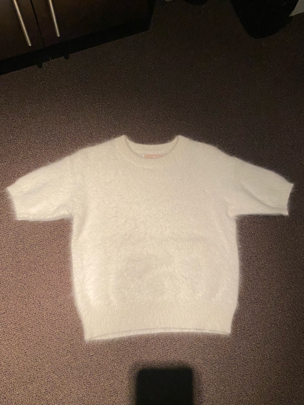 Michael Kors White, Fuzzy, Short Sleeve Sweater